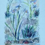 Sold. Watercolor of Irises in Museum of Impressionism, Giverny, France  In Private collection in Florida.